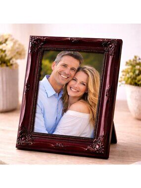 Vintage Ornate Burgundy Picture Frame With Black Velvet Easel Back Display